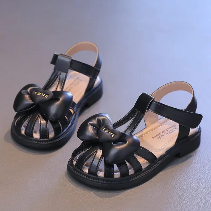 Children School Black Beige Cut-outs Sandals